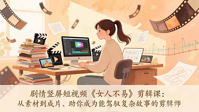 剧情竖屏短视频《女人不易》剪辑课：从素材到成片、助你成为能驾驭复杂故事的剪辑师-想要创业