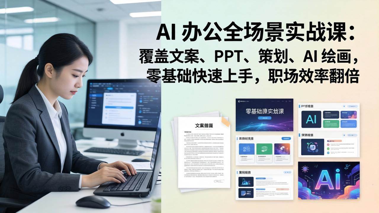 （17732期） AI 办公全场景实战课：覆盖文案、PPT、策划、AI 绘画，零基础快速上手，职场效率翻倍-想要创业