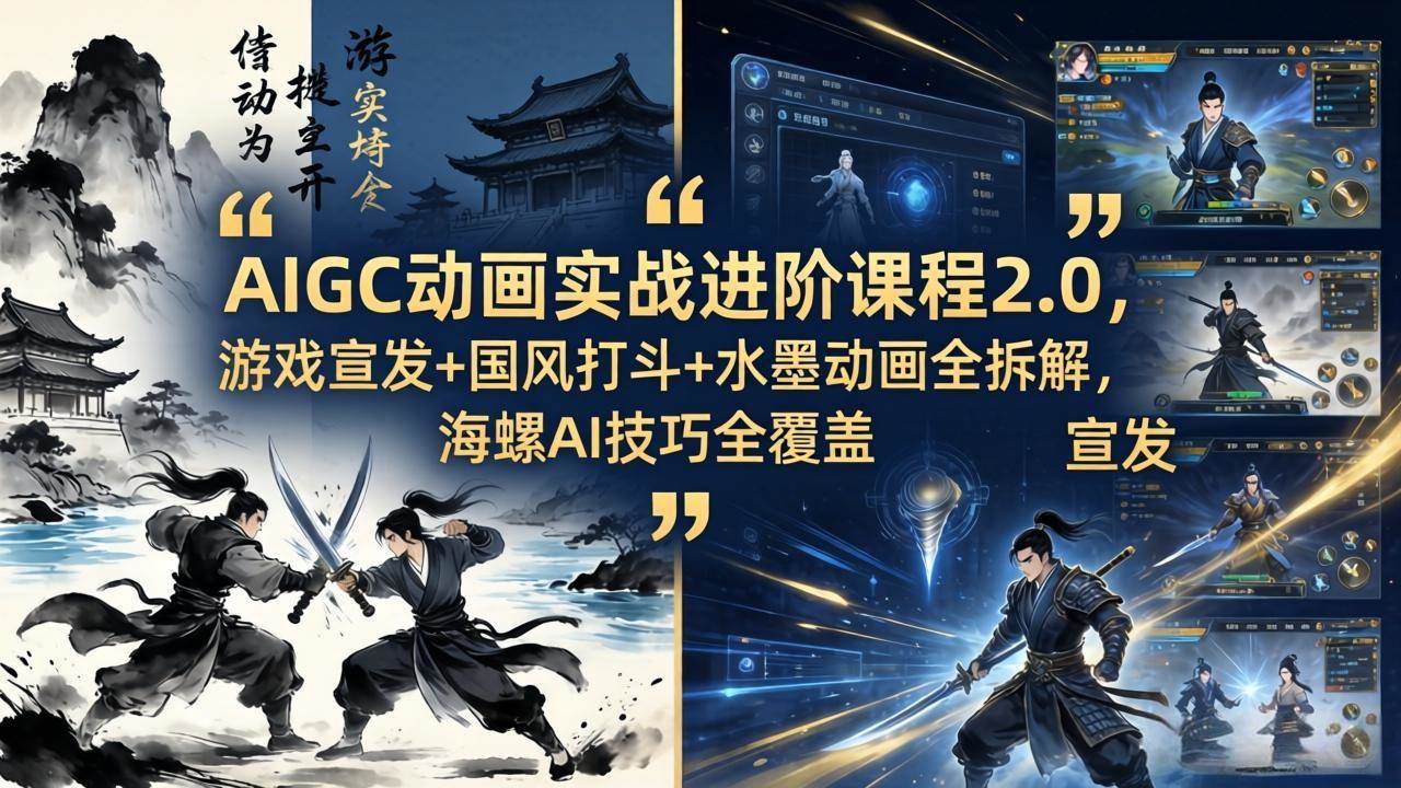 （18235期）AIGC动画实战进阶课程2.0，游戏宣发+国风打斗+水墨动画全拆解，海螺AI技巧全覆盖-想要创业