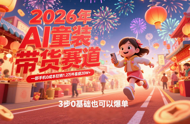 AI童装新春带货赛道，一部手机0成本狂销1.2万件喜提20W+，3步0基础也可以爆单-想要创业