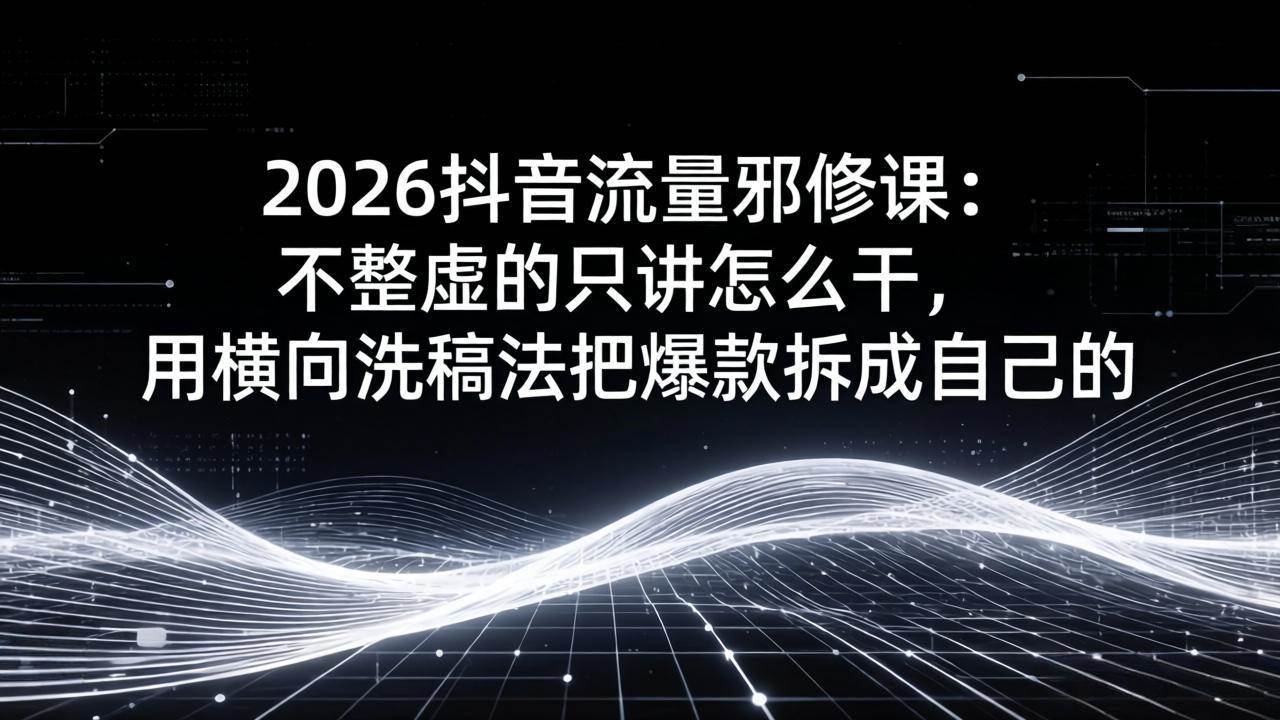 （17725期）2026抖音流量邪修课：不整虚的只讲怎么干，用横向洗稿法把爆款拆成自己的-想要创业
