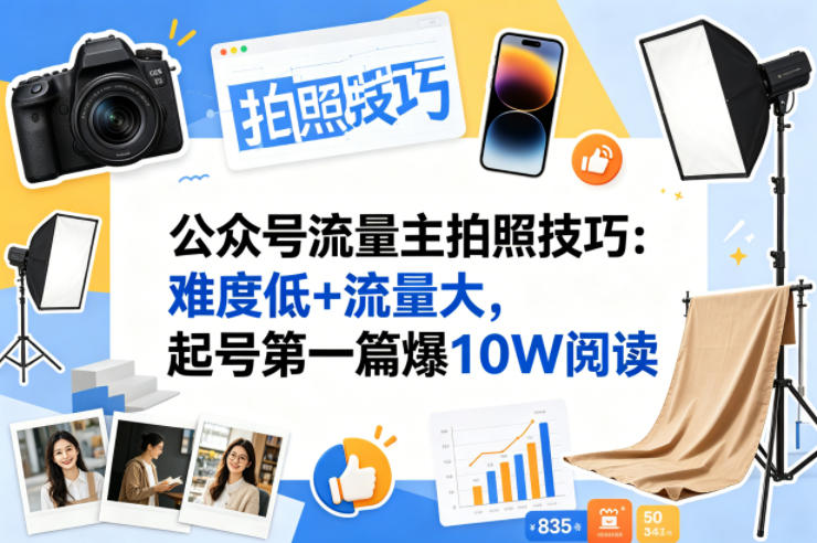 公众号流量主之拍照技巧赛道，难度低+流量大，起号第一篇就爆了10w阅读-想要创业