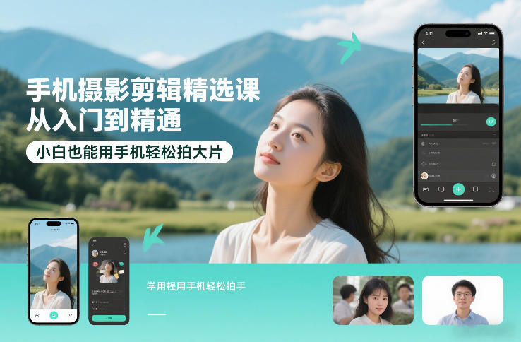 手机摄影剪辑精选课，从入门到精通，小白也能用手机轻松拍大片-想要创业