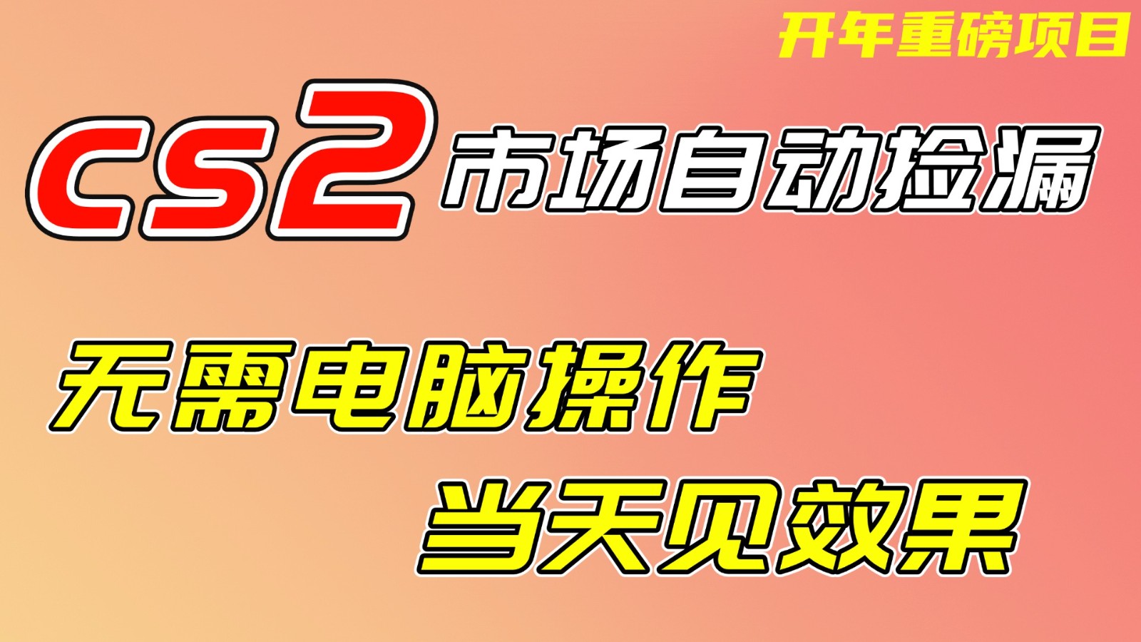 CS2市场挂机项，无需电脑操作，无需进入游戏，当天见效果，支持任何形式验证-想要创业