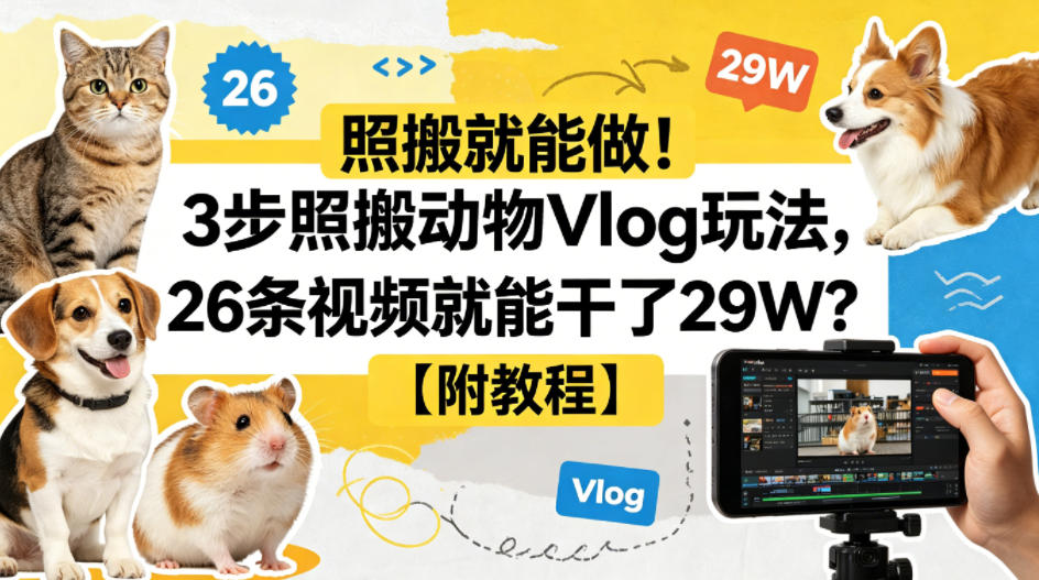 照搬就能做！3步照搬动物Vlog玩法，26条视频就能干了29W？【附教程】【赠coze一键生成工作流】-想要创业