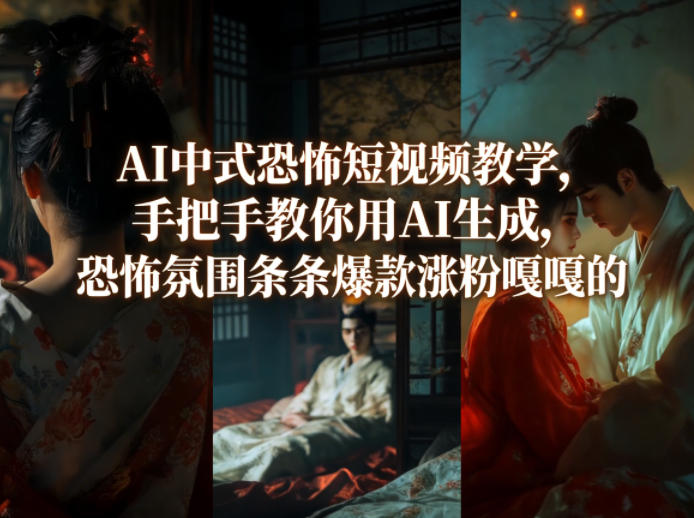 AI中式恐怖短视频教学，手把手教你用AI生成，恐怖氛围条条爆款涨粉嘎嘎的-想要创业