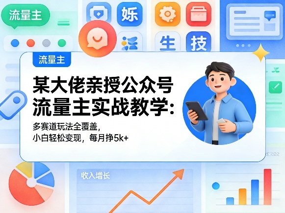 某大佬亲授公众号流量主实战教学：多赛道玩法全覆盖，小白轻松变现，每月多挣5k+-想要创业
