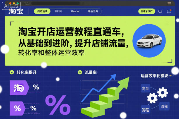 淘宝开店运营教程直通车，从基础到进阶，提升店铺流量，转化率和整体运营效率(更新26年3月)-想要创业