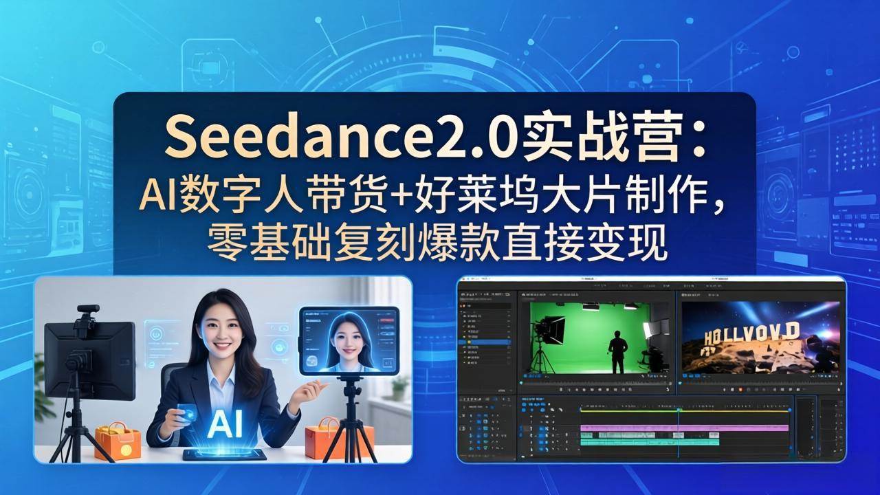 （18238期）Seedance2.0实战营：AI数字人带货+好莱坞大片制作，零基础复刻爆款直接变现-想要创业