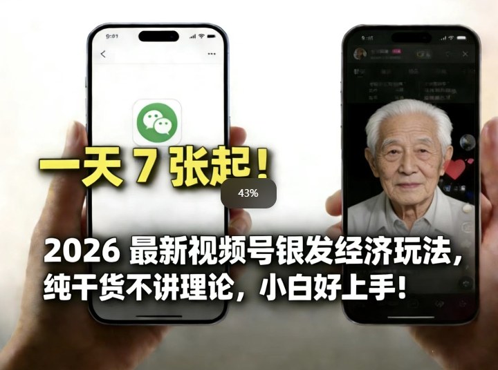 2026最新视频号银发经济玩法，轻松每天7张起，小白也可做-想要创业