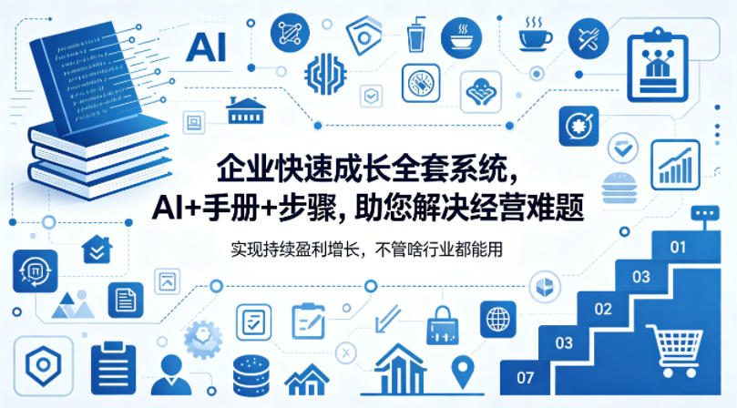 企业快速成长全套系统，AI+手册+步骤，助您解决经营难题，实现持续盈利增长，不管啥行业都能用-想要创业