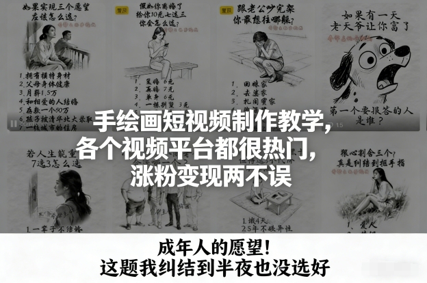 手绘画短视频制作教学，各个视频平台都很热门，涨粉变现两不误-想要创业