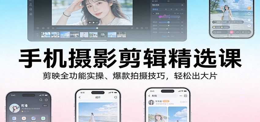 手机摄影剪辑精选课：剪映全功能实操、爆款拍摄技巧，轻松出大片-想要创业