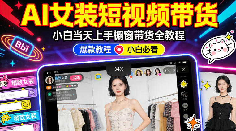 AI女装短视频橱窗带货：小白零门槛当天上手，高佣金爆款轻松賺！-想要创业