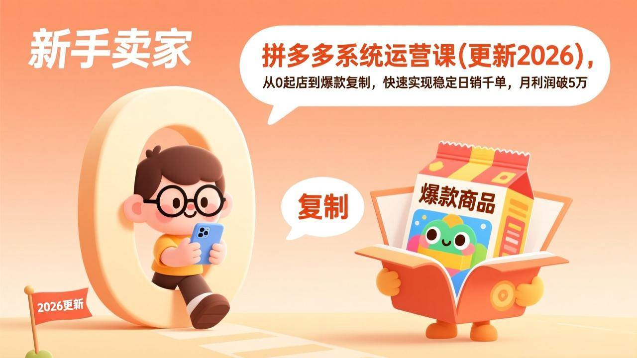 （17807期）拼多多系统运营课(更新3月)，从0起店到爆款复制，快速实现稳定日销千单，月利润破5万-想要创业