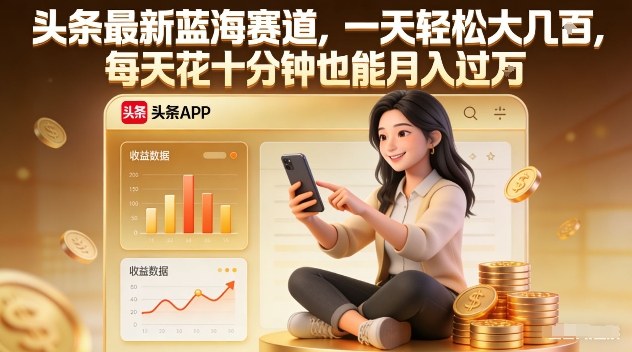 头条最新蓝海赛道，一天轻松大几张，每天花十分钟也能月入过1W【揭秘】-想要创业