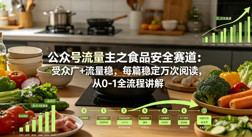 公众号流量主之食品安全赛道，受众广+流量稳，每篇作品稳定万次阅读，从0-1全流程讲解-想要创业