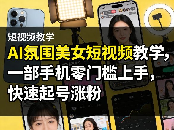 AI氛围美女短视频教学，一部手机零门槛上手，快速起号涨粉-想要创业