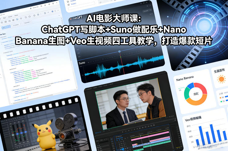 AI电影大师课：ChatGPT写脚本+Suno做配乐+Nano Banana生图+Veo生视频，打造爆款短片-想要创业