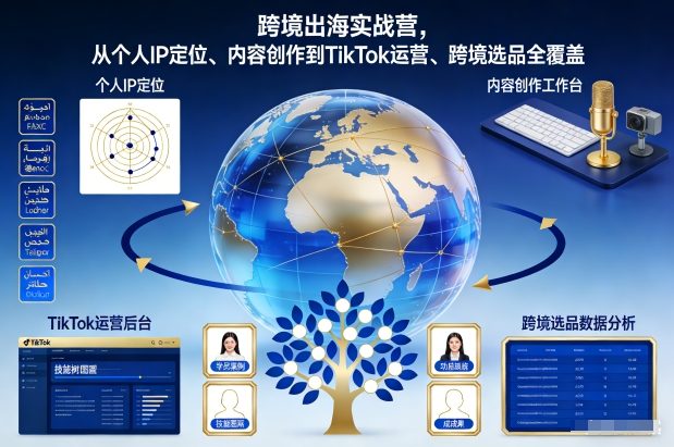 跨境出海实战营，从个人IP定位、内容创作到TikTok运营、跨境选品全覆盖-想要创业