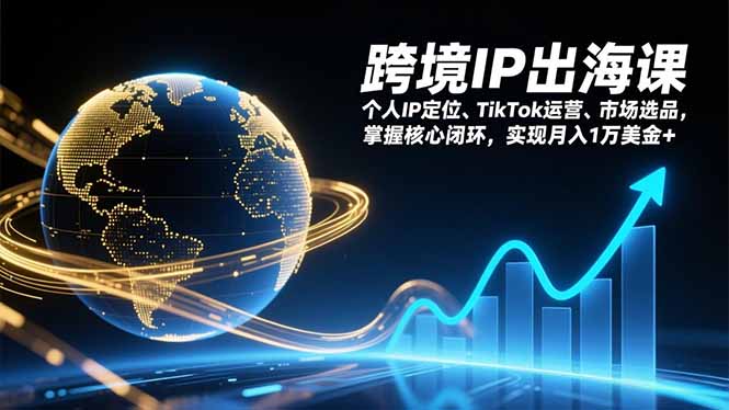 跨境IP出海课，个人IP定位、TikTok运营、市场选品，掌握核心闭环，实现月入1万美金+-想要创业