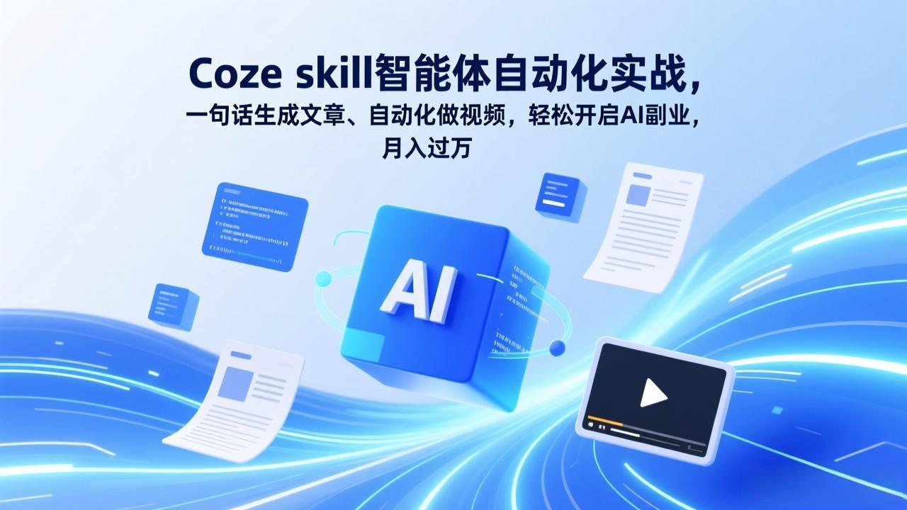 Coze skill智能体自动化实战，一句话生成文章、自动化做视频，轻松开启AI副业，月入过万-想要创业
