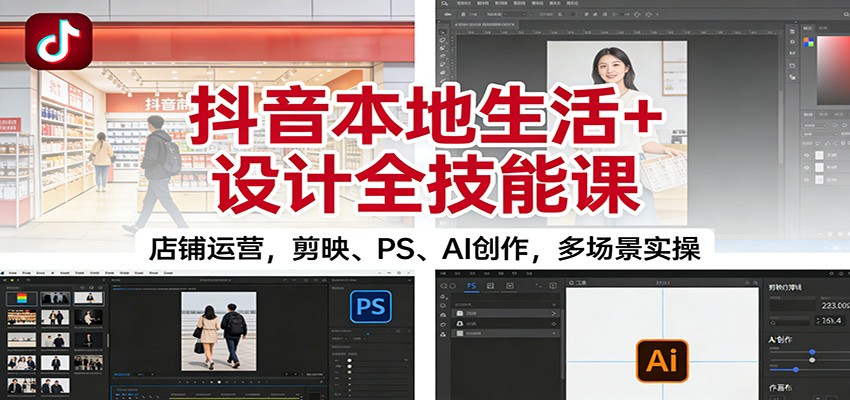 抖音本地生活+设计全技能课：店铺运营，剪映、PS、AI创作，多场景实操-想要创业