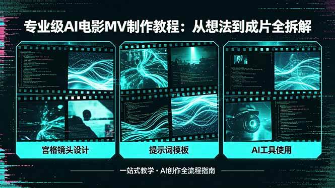 （18295期）专业级AI电影MV制作教程，从想法到成片全拆解，宫格镜头+提示词模板+AI工具一站式教学-想要创业