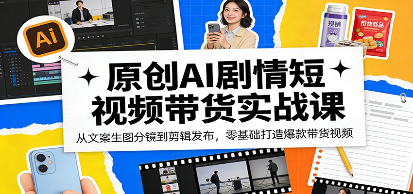 原创AI剧情短视频带货实战课：从文案生图分镜到剪辑发布，零基础打造爆款带货视频-想要创业