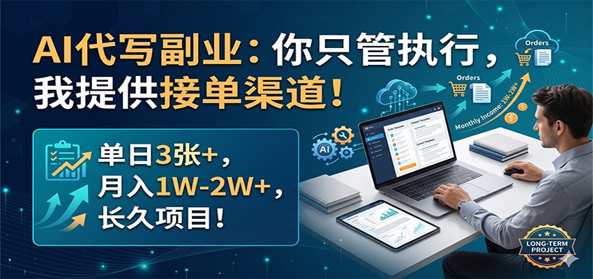 AI代写副业：你只管执行，我提供接单渠道！单日3张+，月入1W-2W+，长久项目-想要创业