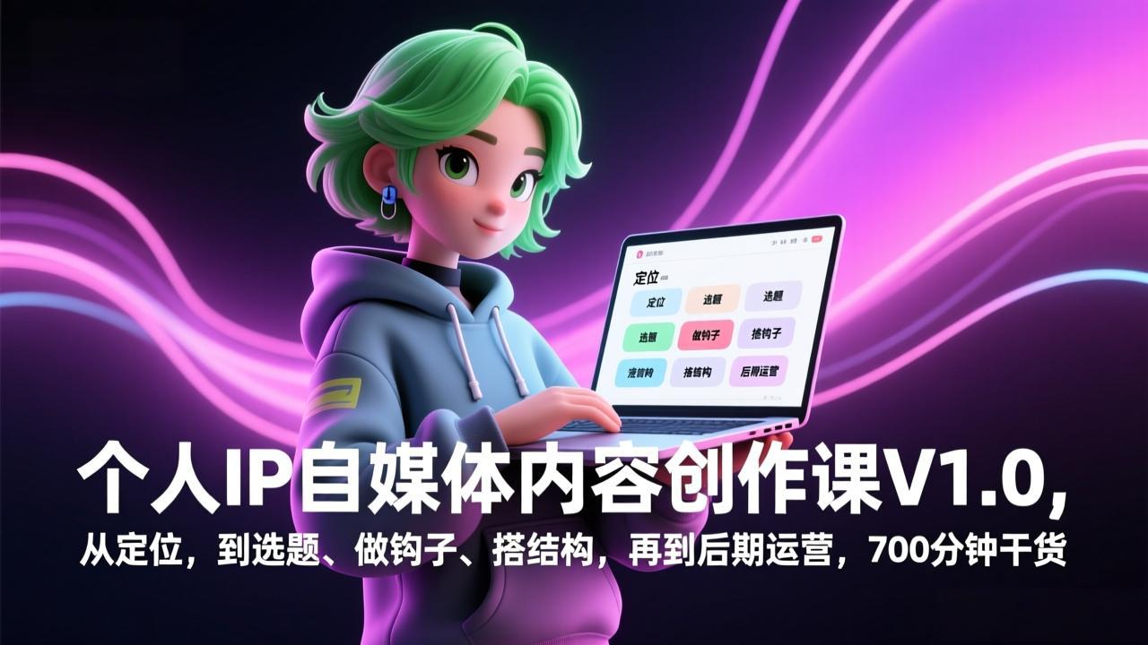 个人IP自媒体内容创作课V1.0，从定位，到选题、做钩子、搭结构，再到后期运营，700分钟干货-想要创业