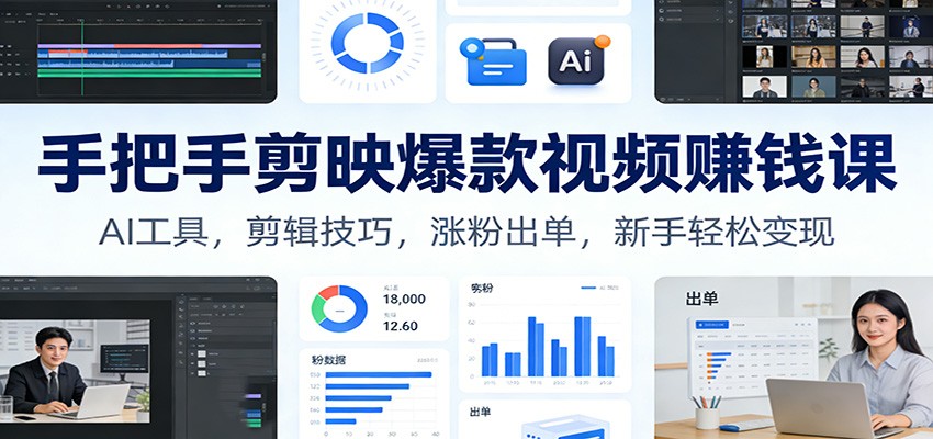 手把手剪映爆款视频赚钱课:AI工具,剪辑技巧,涨粉出单,新手轻松变现-想要创业