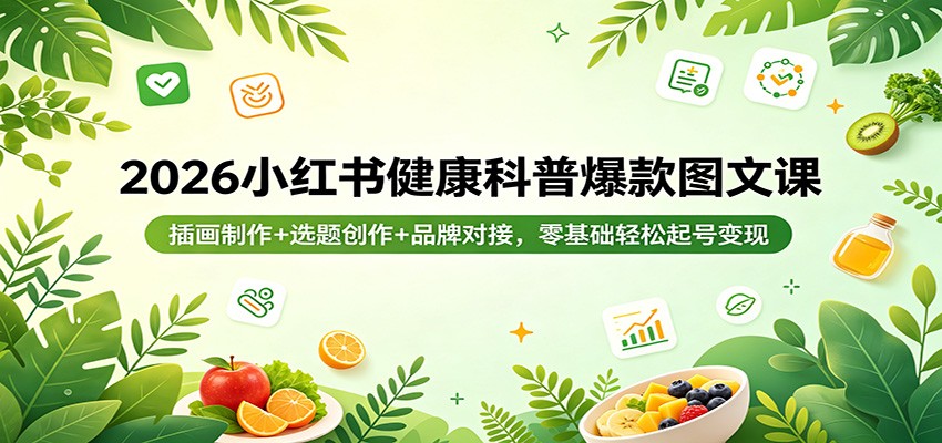 2026小红书健康科普爆款图文课：插画制作+选题创作+品牌对接，零基础轻松起号变现-想要创业