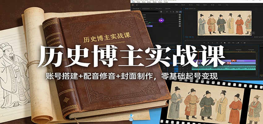 历史博主实战课：账号搭建+配音修音+封面制作，零基础起号变现-想要创业
