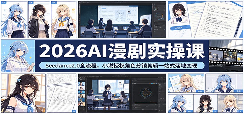 2026AI漫剧实操课：Seedance2.0全流程，小说授权角色分镜剪辑一站式落地变现-想要创业