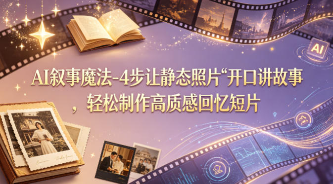 AI叙事魔法-4步让静态照片“开口讲故事”，轻松制作高质感回忆短片-想要创业