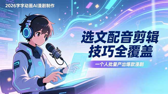 2026字字动画AI漫剧制作-1期，选文配音剪辑技巧全覆盖，一个人就能批量产出爆款漫剧-想要创业