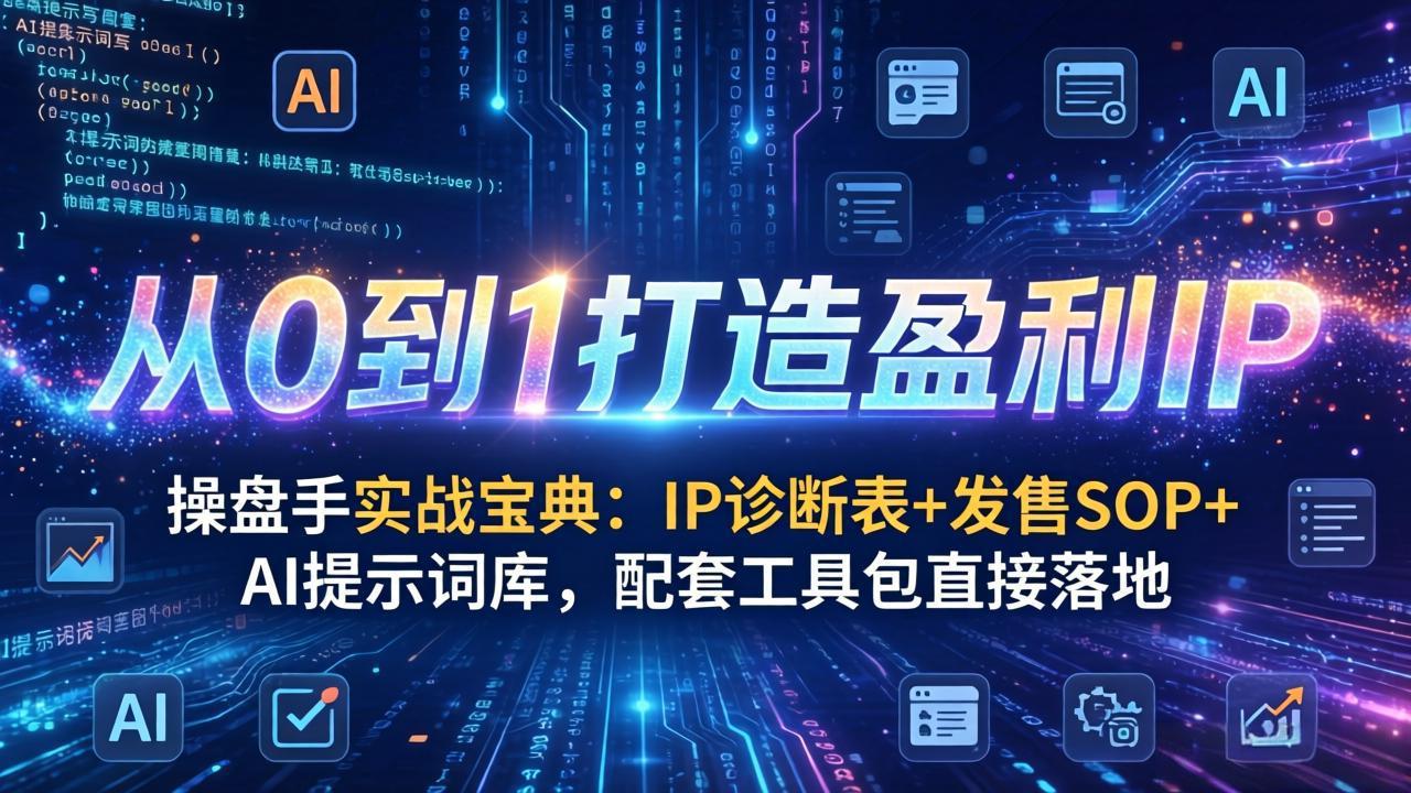 操盘手实战宝典：IP诊断表+发售SOP+AI提示词库，配套工具包直接落地，从0到1打造盈利IP-想要创业