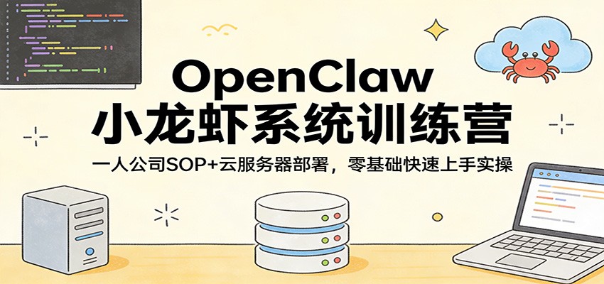 OpenClaw小龙虾系统训练营：一人公司SOP，云服务器部署，零基础快速上手实操-想要创业