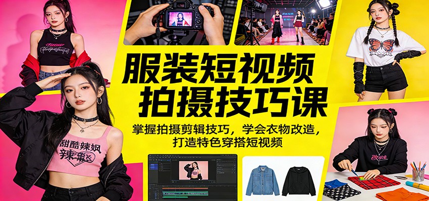 服装短视频拍摄技巧课：掌握拍摄剪辑技巧，学会衣物改造，打造特色穿搭短视频-想要创业