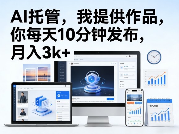公众号AI托管，我提供作品，你每天10分钟发布，月入3k+【揭秘】-想要创业