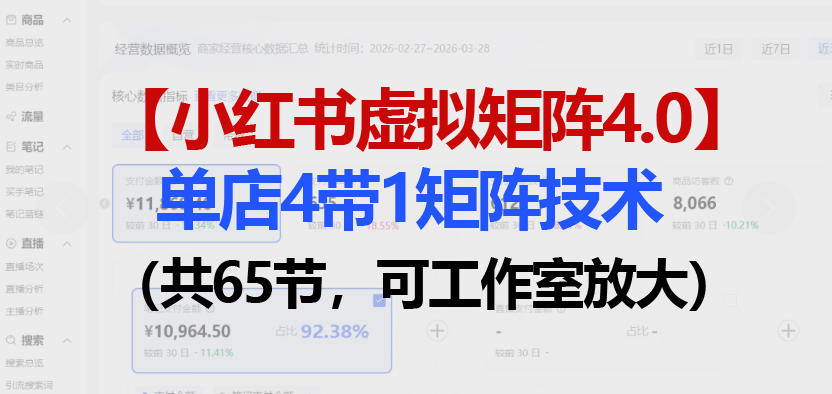 小红书虚拟矩阵4.0技术：单店4带1矩阵（共65节，可工作室放大）-想要创业