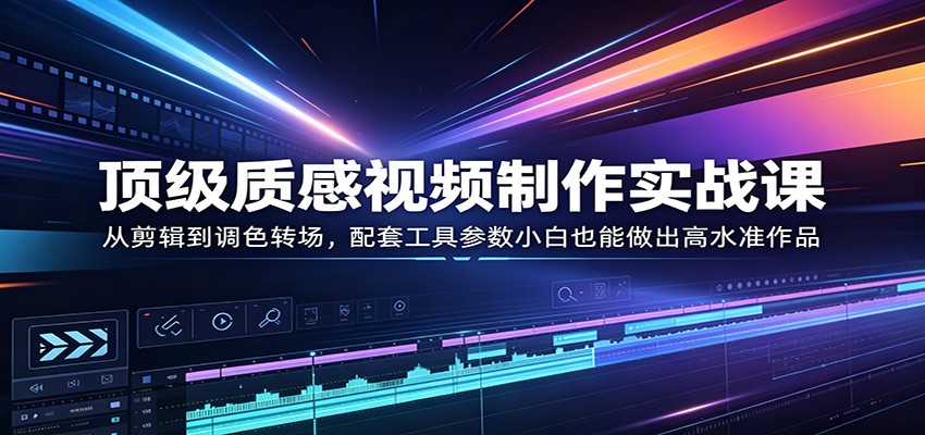 顶级质感视频制作实战课：从剪辑到调色转场，配套工具参数小白也能做出高水准作品-想要创业