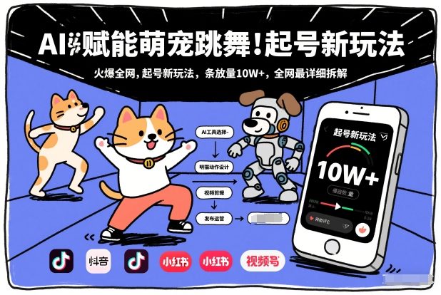 AI赋能萌宠跳舞，火爆全网，起号新玩法，条条播放量10W+，全网最详细拆解-想要创业