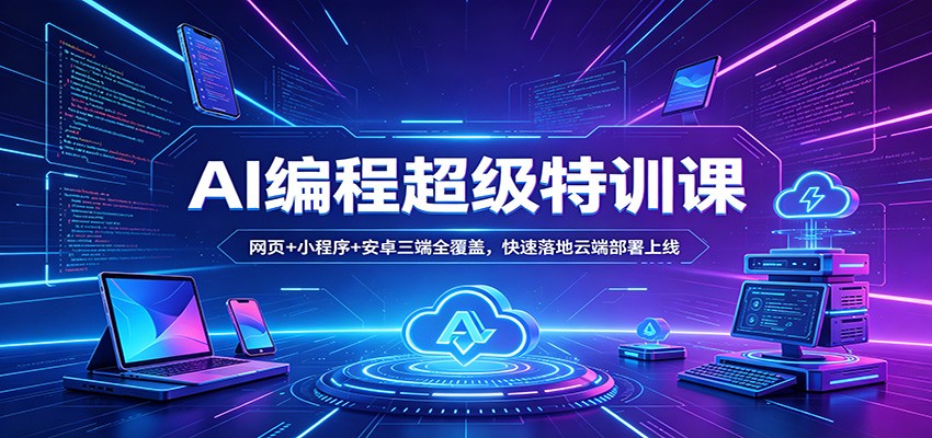 AI编程超级特训课：网页+小程序+安卓三端全覆盖，快速落地云端部署上线-想要创业