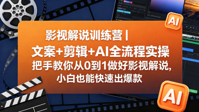影视解说训练营｜文案+剪辑+AI全流程实操，把手教你从0到1做好影视解说，小白也能快速出爆款-想要创业