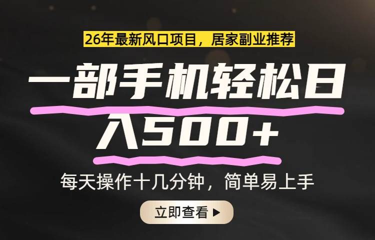 （17680期）26年居家副业首选，一部手机轻松日入500+，长期稳定可做-想要创业