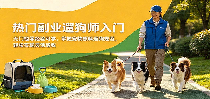 热门副业遛狗师入门，无门槛零经验可学，掌握宠物照料遛狗规范，轻松实现灵活增收-想要创业