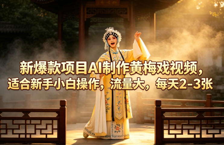 新爆款项目AI制作黄梅戏视频，适合新手小白操作，流量大，每天2-3张-想要创业