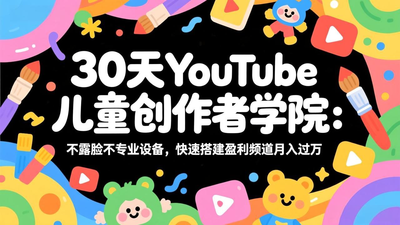 30天YouTube儿童创作者学院：不露脸不专业设备，快速搭建盈利频道月入过万-想要创业